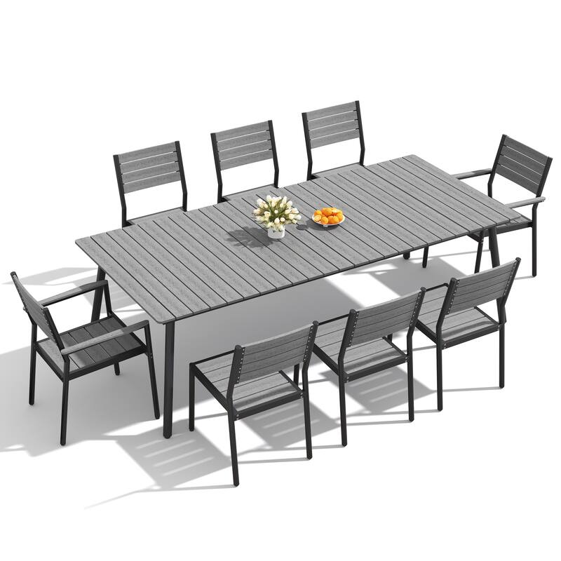 Outdoor Patio Dining Set 7/9 Piece Furniture Set Aluminum Dining Table and Stackable Chairs