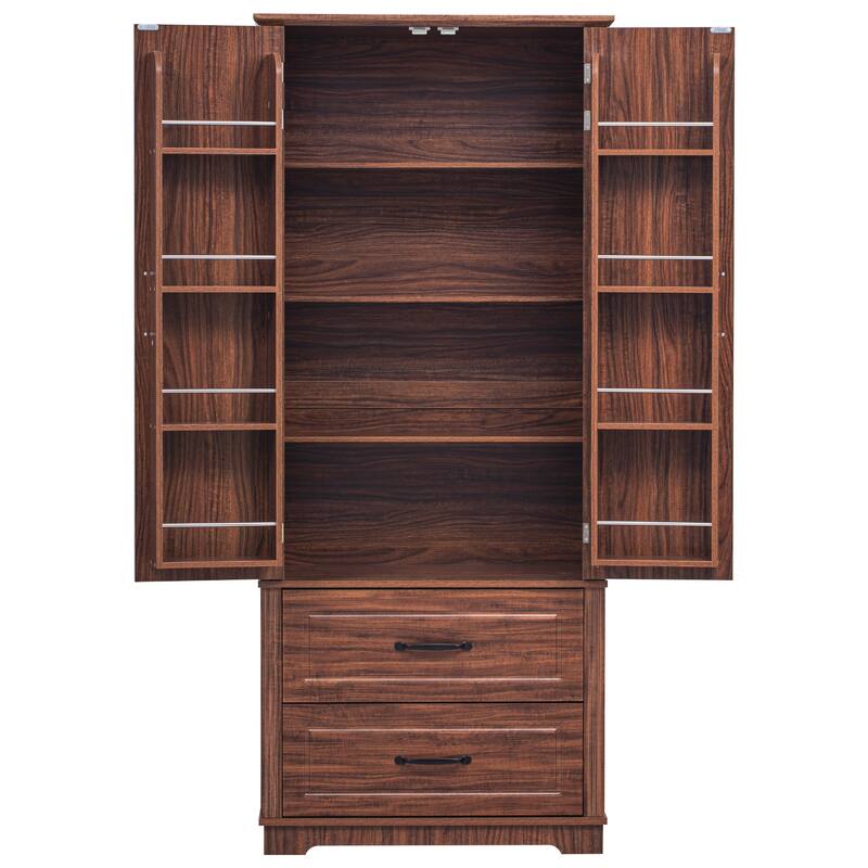 HomeRoots 71" Brown Wood Pantry Or Storage Closet - 30.30 in. x 70.98 in. x 15.80 in.