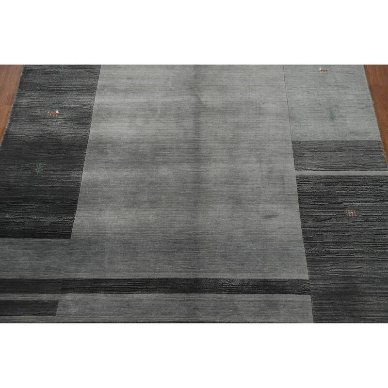 Hand Knotted Oriental 100% Wool Carpet Tribal Animal Pictorial Greys & Charcoal Gabbeh Area Rug - 7' 6'' X 5' 2''