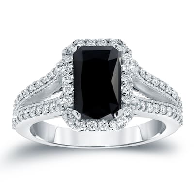 Auriya 18k Gold 2 1/2ctw Emerald-cut Halo Black Diamond Engagement Ring (H-I, SI1-SI2)