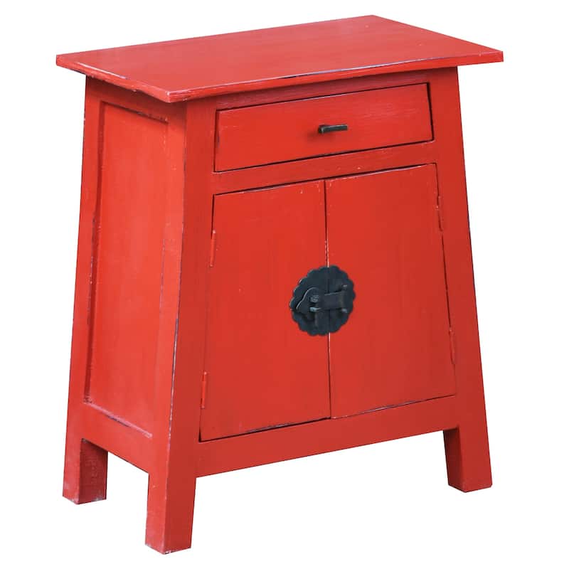 Solid Wood End Table - Zen Nightstand Cabinet - Accent Table - Fully Assembled - Red Finish - 26