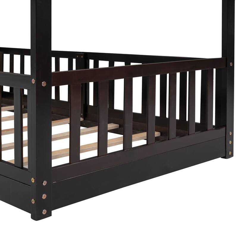 Twin Over Twin Bunk Bed with Slide and Ladder, Espresso Finish