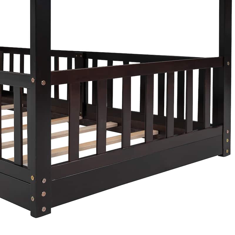 Twin Over Twin Bunk Bed with Slide and Ladder, Espresso