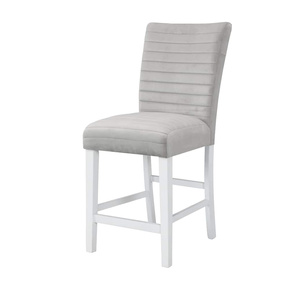 Elizaveta Gray Velvet &White High Gloss Finish Counter Height Chair (Set of 2)