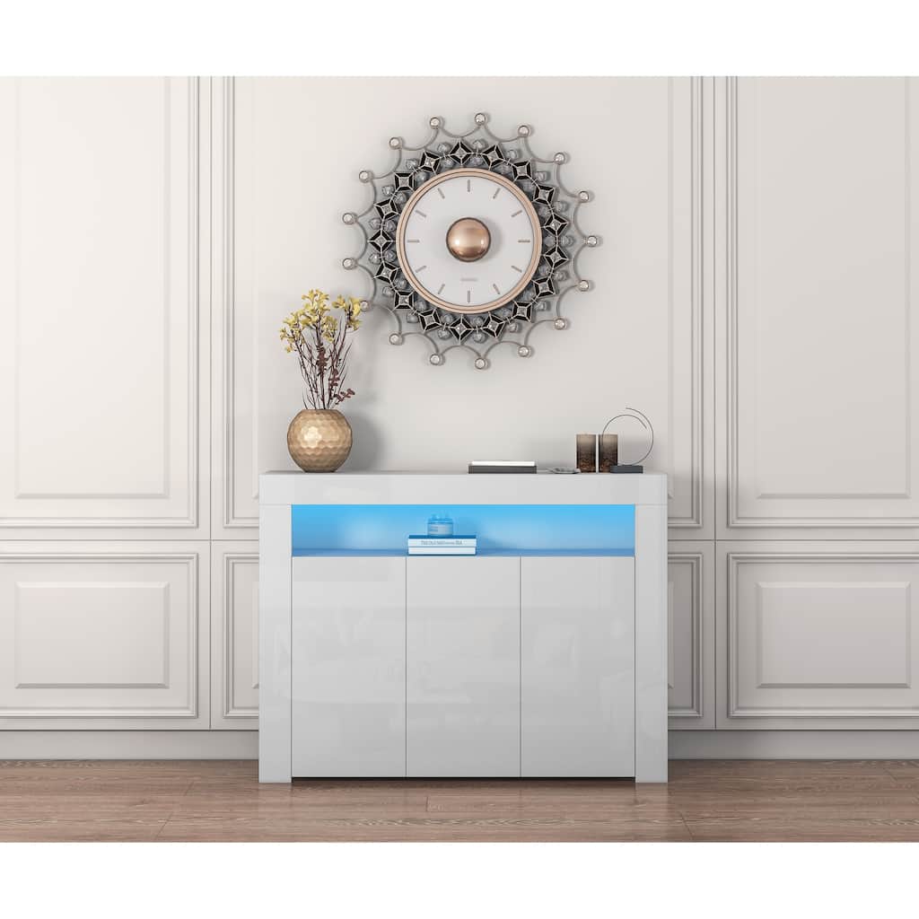Living Room Sideboard Storage Cabinet with LED Light,with 3 Doors