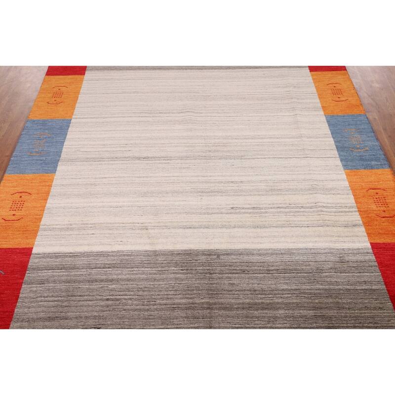 Geometric Gabbeh Area Rug Handmade Wool Carpet - 6'7" x 9'9"
