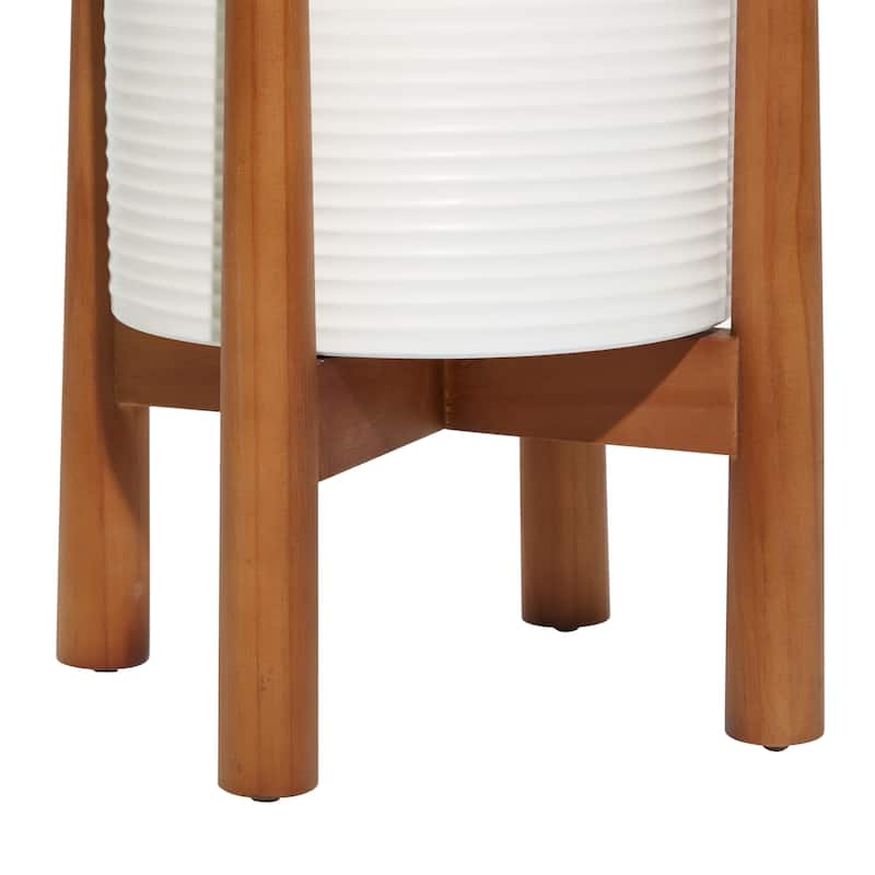 Metal Indoor Outdoor Planter with Removable Wood Stand - Set of 2 Black or White - Roche River Decor