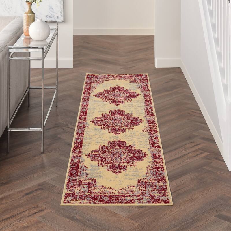 Nourison Grafix Distressed Vintage Medallion Area Rug - 8' Runner - Red