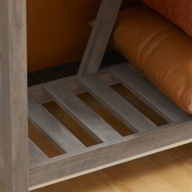 Console Table,Farmhouse Entryway Table with Storage Slatted Shelf