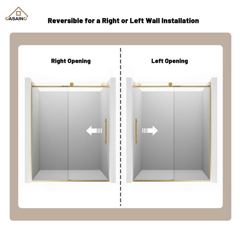 CASAINC 60 in. W x 76 in. H Sliding Frameless Shower Door with Tempered Glass