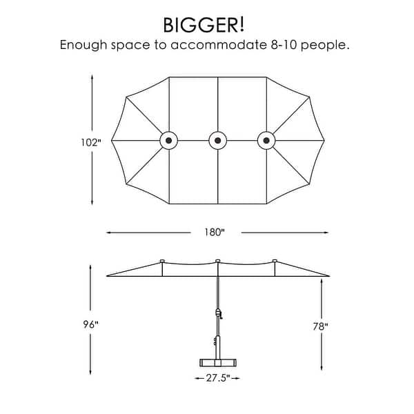 dimension image slide 2 of 3, Kozyard Butterfly 15' Outdoor Patio Double-Sided Aluminum Umbrella
