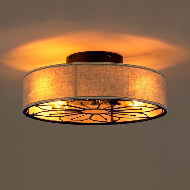 20" Lotus Design Fabric Farmhouse Bladeless Ceiling fan With Remote Control For Living room, Bedroom,Kitchen