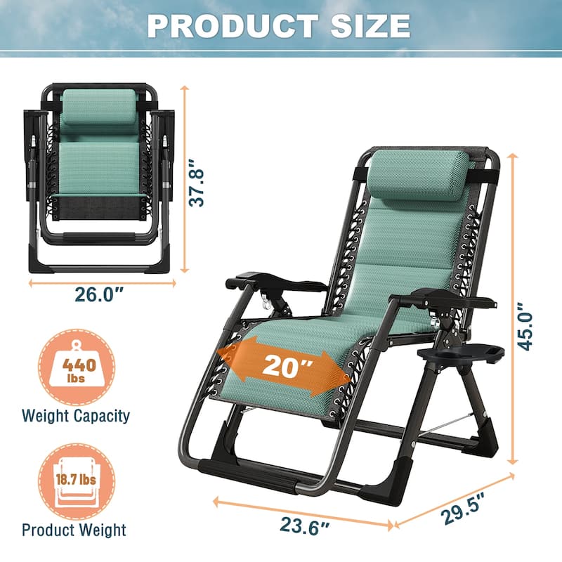 DoCred Ice Silk Zero Gravity Chair with Headrest, Folding Lounge Chair