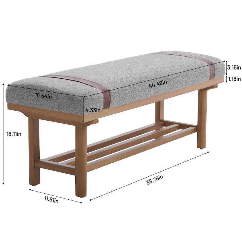 2-Tier Solid Wood Upholstered Entryway Shoe Bench with Storage Shelf - 44.49"W x 16.54"D x 18.11"H