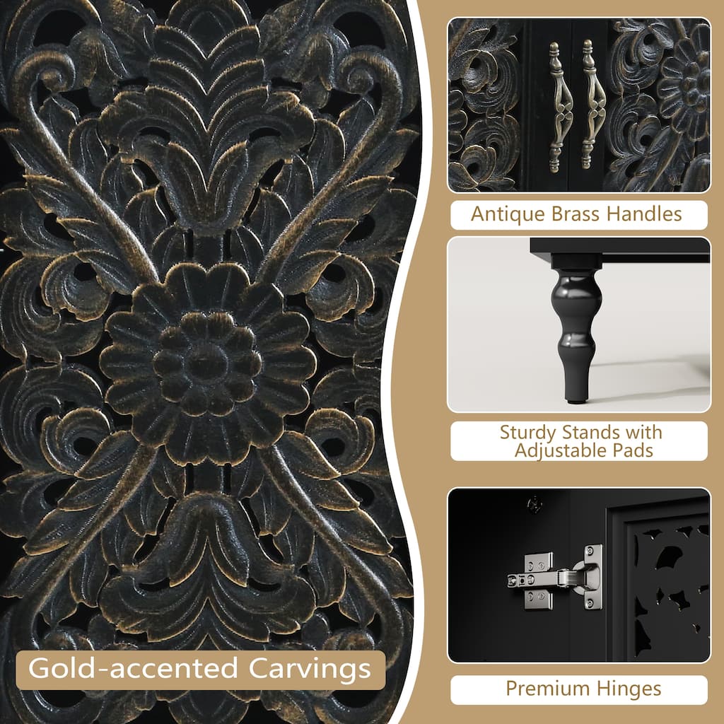 67" Mid-Century Vintage Carved TV Stand, Holds TVs up to 75"