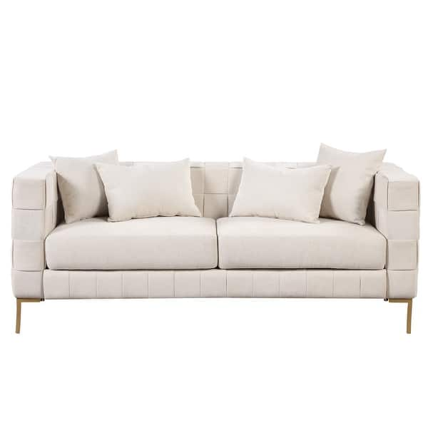 Weaving Lines Sofa Linen Upholstered Couch with Pillows and Metal Legs ...