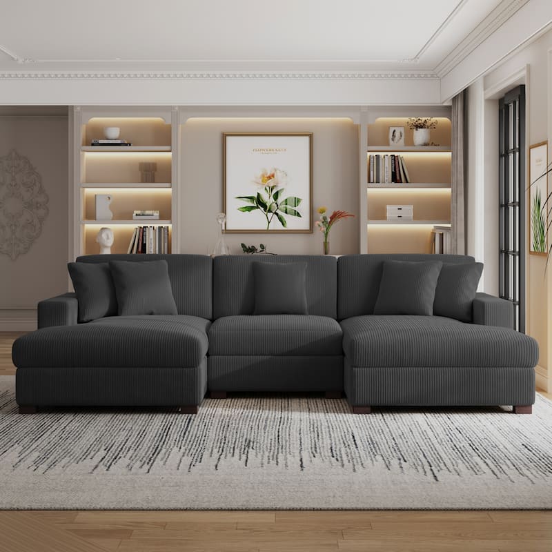 Modern Oversized Modular Sectional Sofa Set With Pillows - Grey-Chaise&Armless Chair