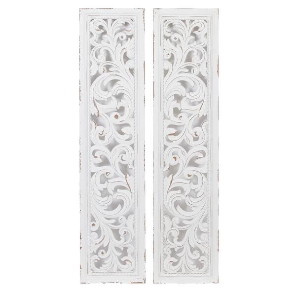 Tall Distressed White Carved Wood Wall Decor Panels Set Of 2 12 X 49 5 Overstock 32112698