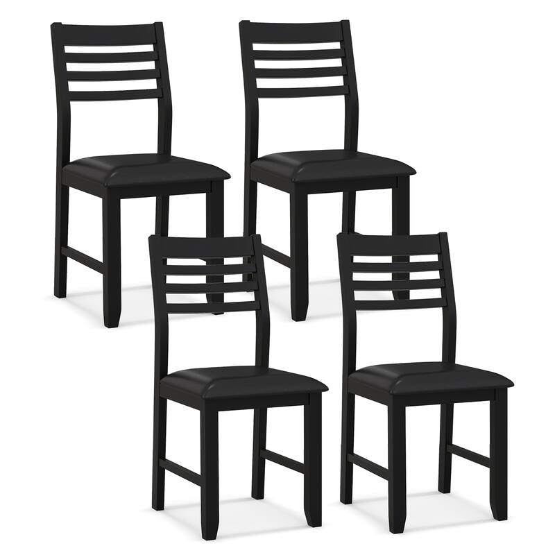 Gymax Wooden Dining Chair Set of 4 Kitchen Side Chairs w/ Rubber Wood - Black - Set of 2