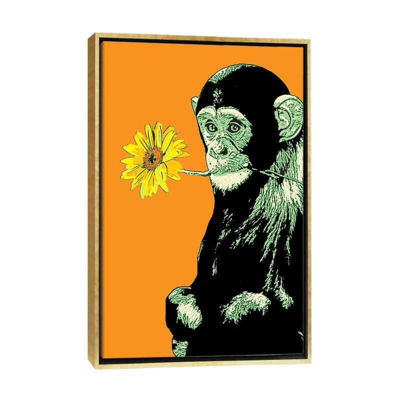 iCanvas "Flower Monkey" by Steez Framed - Gold - 26x18