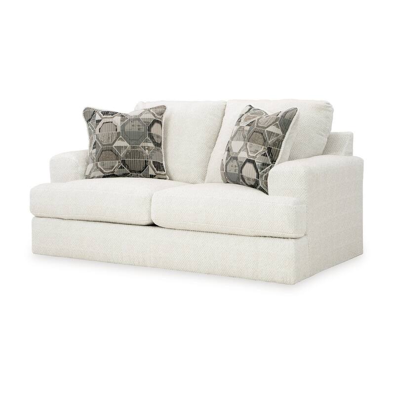 Henly 70 Inch Loveseat, 2 Accent Pillows, Oversized, Soft White Polyester