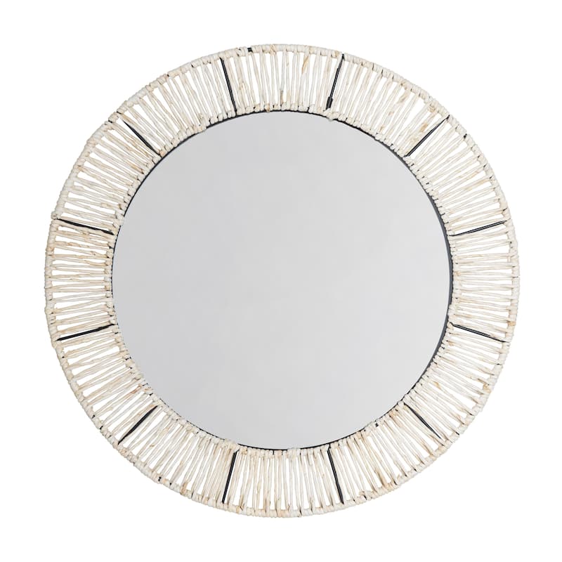 Jocelyn Jute Round Mirror, Cream