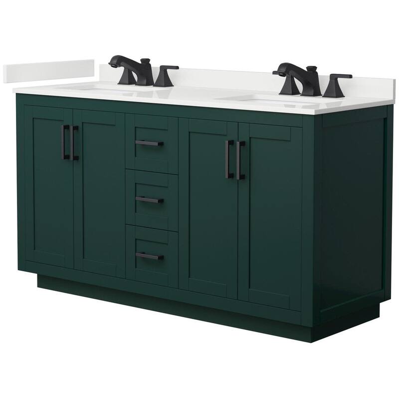 Wyndham Collection WCF292960D-QTZ-US3MXX Miranda 60" Free Standing - Green / White Quartz Top / Matte Black Hardware