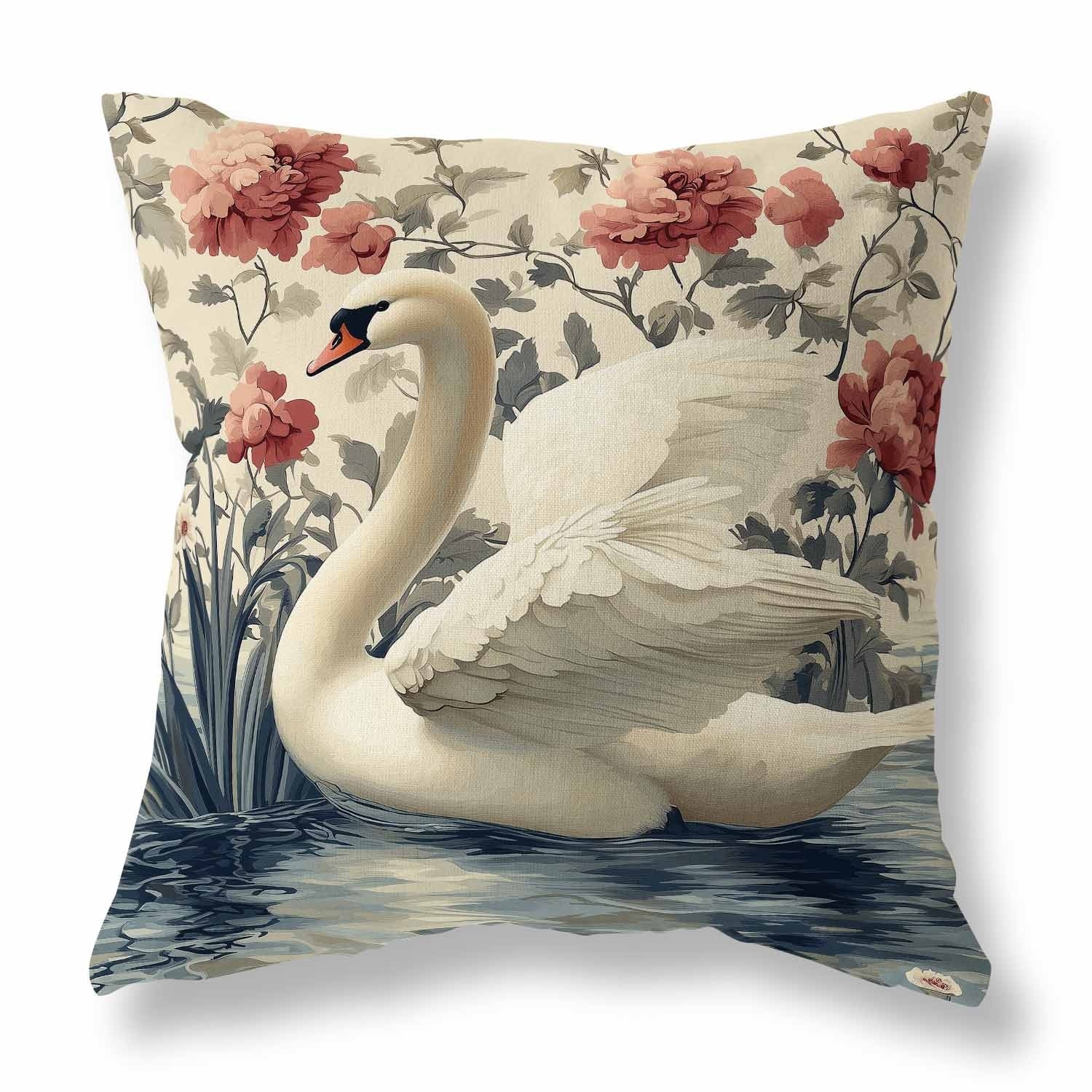 Vintage Swan Lake Indoor/Outdoor Pillow 16x16