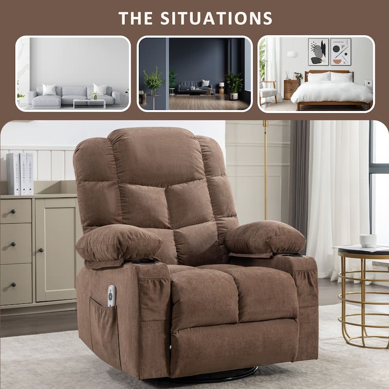 Oversized Massage Heat Recliner Chair Manual Rocking Chair with 2 Cup Holders and USB Charge Port Side Pockets