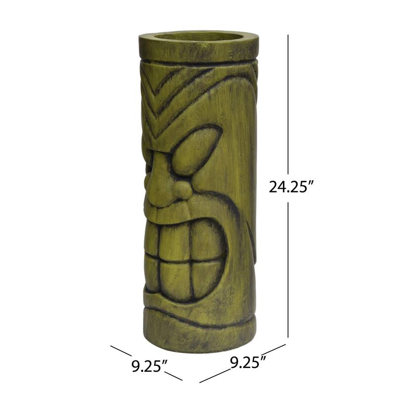 Outdoor stone statue planter with drainage hole, suitable for garden and patio.