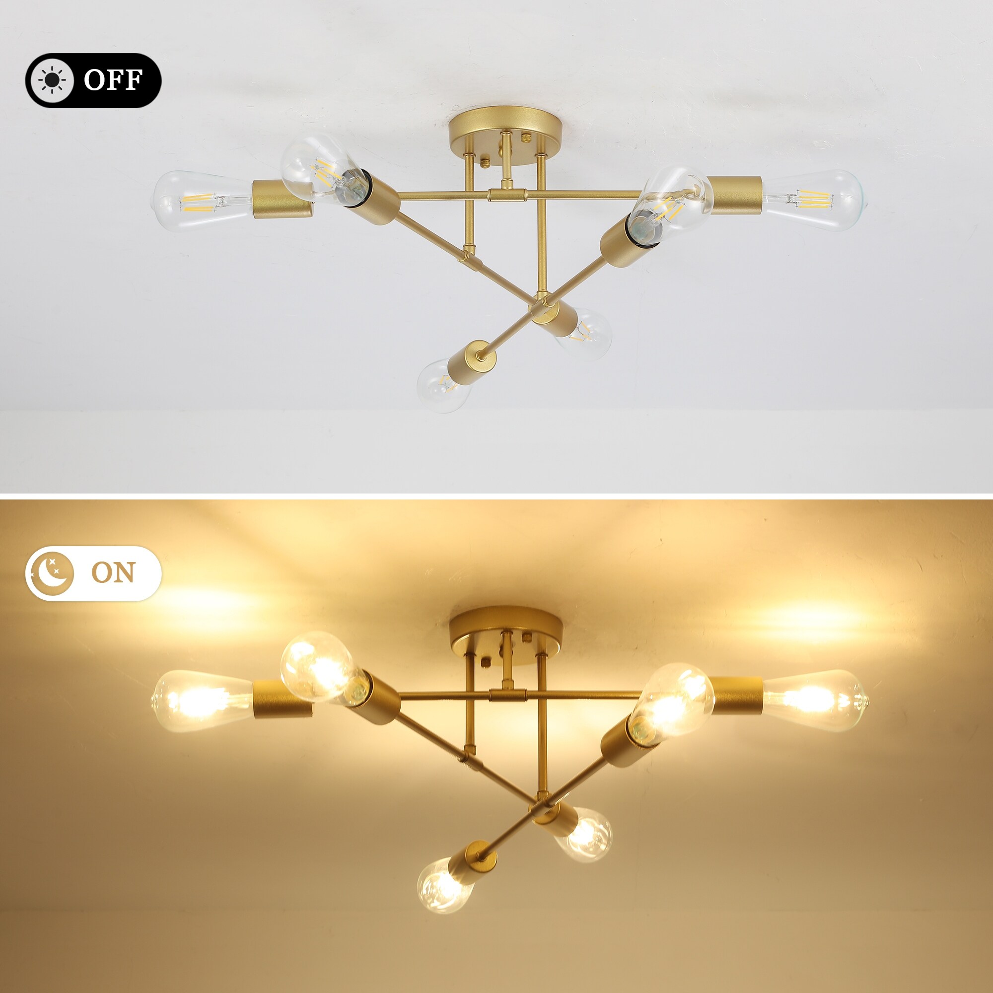 6-Light Dimmable Semi Flush Mount Chandelier for Living Room