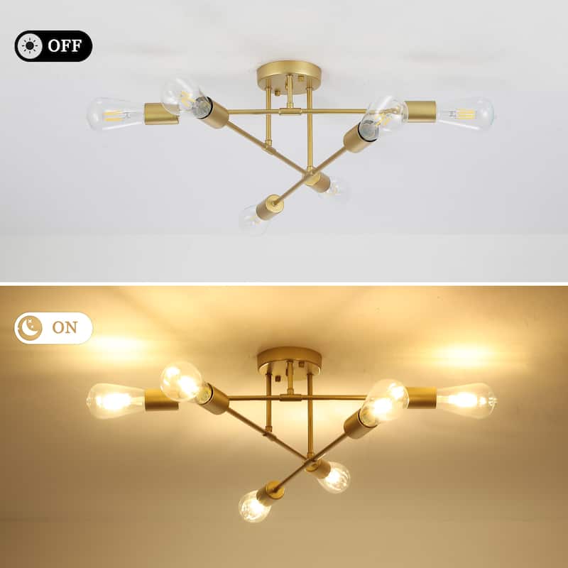 6-Light Dimmable Semi Flush Mount Chandelier for Living Room Bedroom