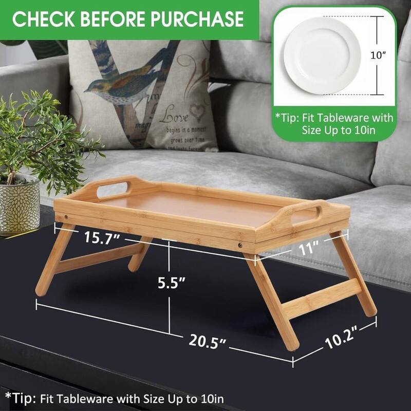 Bed Tray Table with Foldable Legs