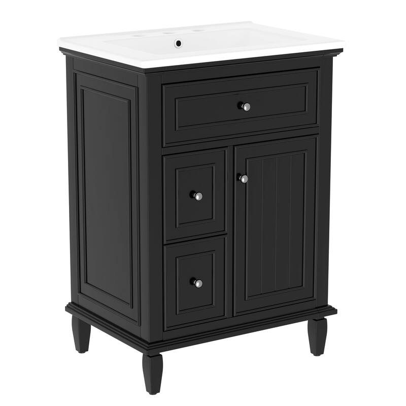 24" Bathroom Vanity with Sink, Bathroom Vanity Cabinet with One Flip Drawer and Two Drawers, Adjustable Shelf