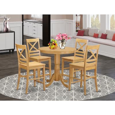 Counter Height Dining Set 5 Piece Round Table & Chairs - Modern Kitchen Table Set, Oak Finish