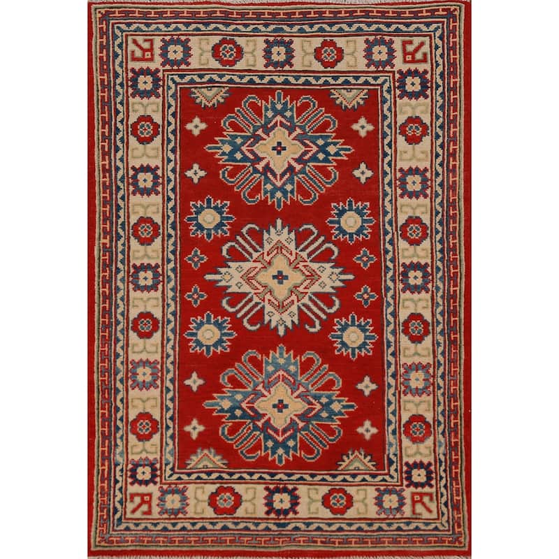 Kazak Foyer Rug Traditional Red Handmade Wool Carpet - 2'8"x 4'2"
