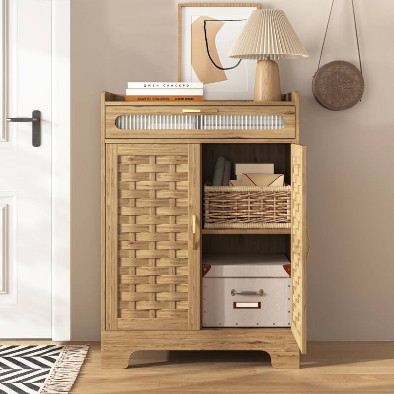 Modern Cabinet with Drawer & Adjustable Shelf, Barn Door Design
