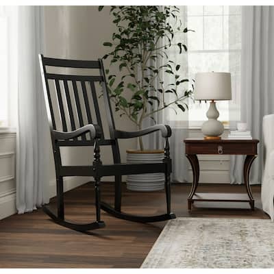 Wooden Slat Outdoor Patio Rocker Chair - 45" - Black