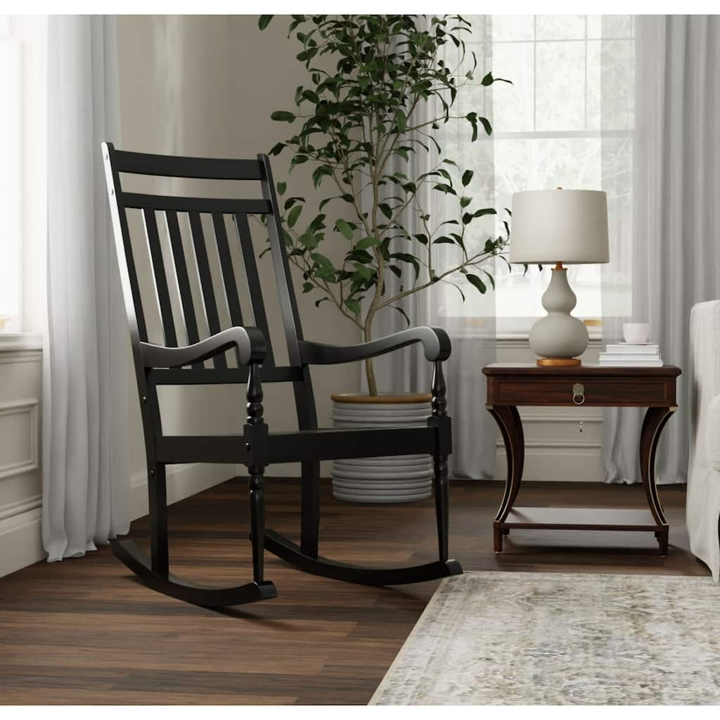 Wooden Slat Outdoor Patio Rocker Chair - 45" - Black