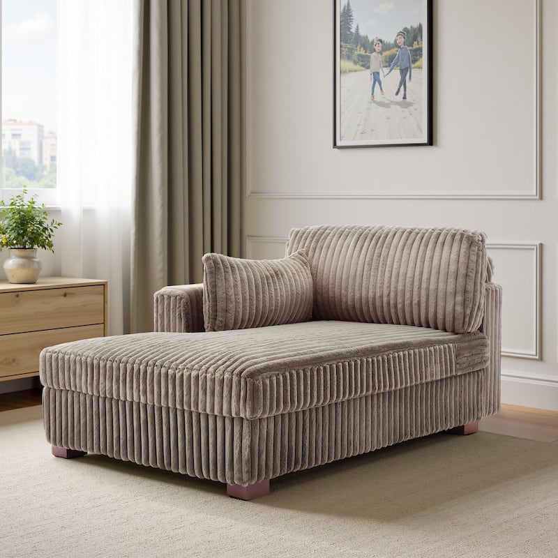 UIXE Modern Plush Corduroy Indoor Chaise Lounge Chair - Light Brown-R