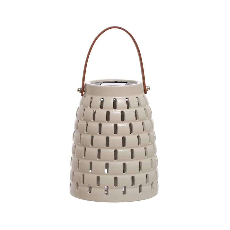 Stoneware Rechargeable LED Solar Powered Waterproof Lantern - 6.5"L x 6.5"W x 8.0"H - Stoneware - White