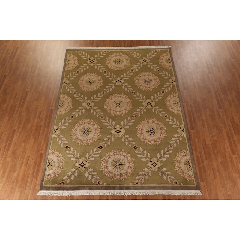 All-Over Floral Nepalese Oriental Area Rug Handmade Wool Carpet - 8'10"x 11'8"