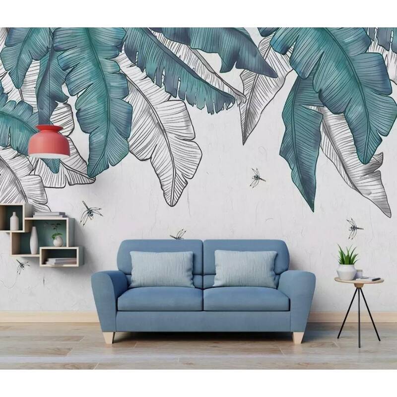 GK Wall Design Banana Leaf Dragonfly Tropical Leaves Exotic Removable Wallpaper