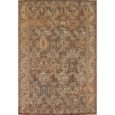 Bakhtiari Vintage Persian Rug Handmade Orange Wool Carpet - 7'1" x 10'0"