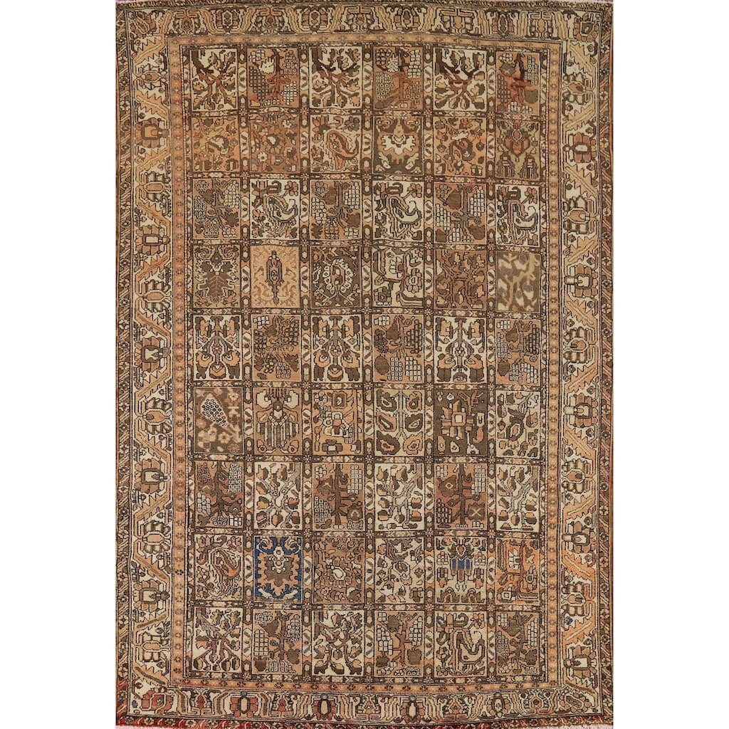 Bakhtiari Vintage Persian Rug Handmade Orange Wool Carpet - 7'1" x 10'0"