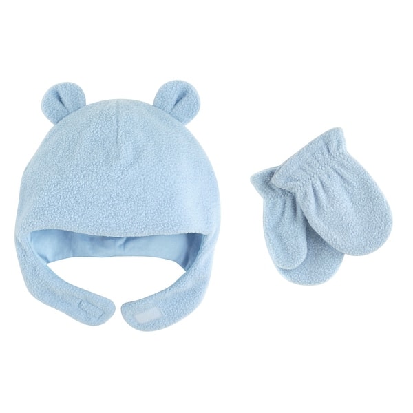 slide 1 of 1, Luvable Friends Baby Boy Beary Cozy Hat and Mitten Set 2pc, Light Blue 0-6 Months - Light Blue Baby