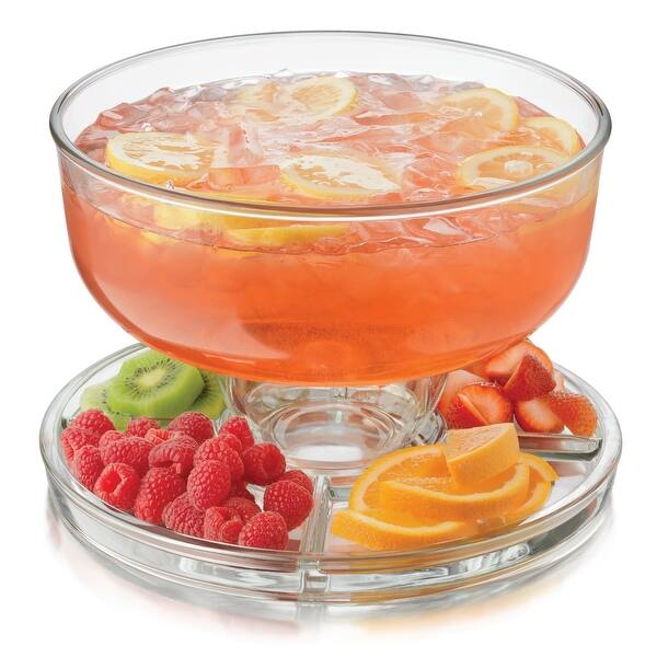 Libbey Selene 6-in-1 Multiuse Glass Server, Punch Bowl, Chip and Dip Bowl, Cake Stand - Set of 2