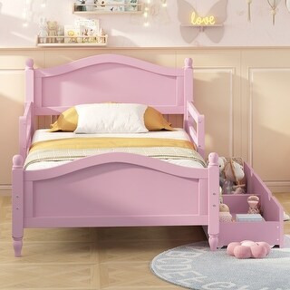 Pink Kids Platform Bed Wood Bed Frame 2 Drawers Twin Size