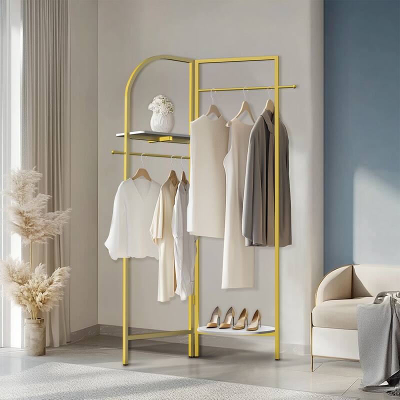 Folding Metal Gold Clothes Rail Corner Standing Coat Rack