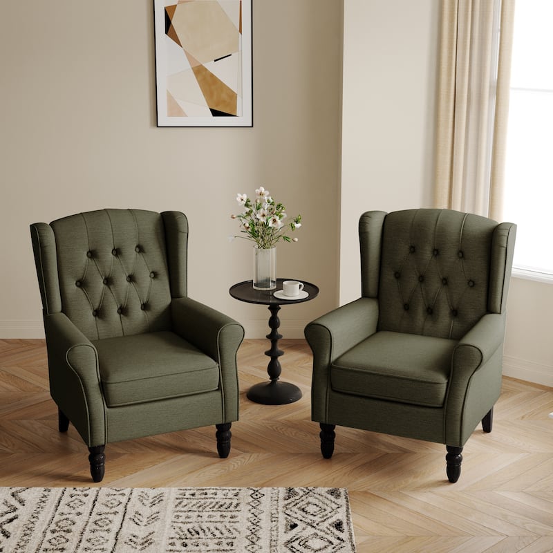 Button-Tufted Accent Club Chair Wingback Armchair Set of 2